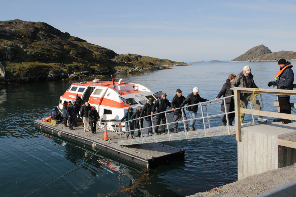 Arriving at Paamiut, Greenland by ship tender.