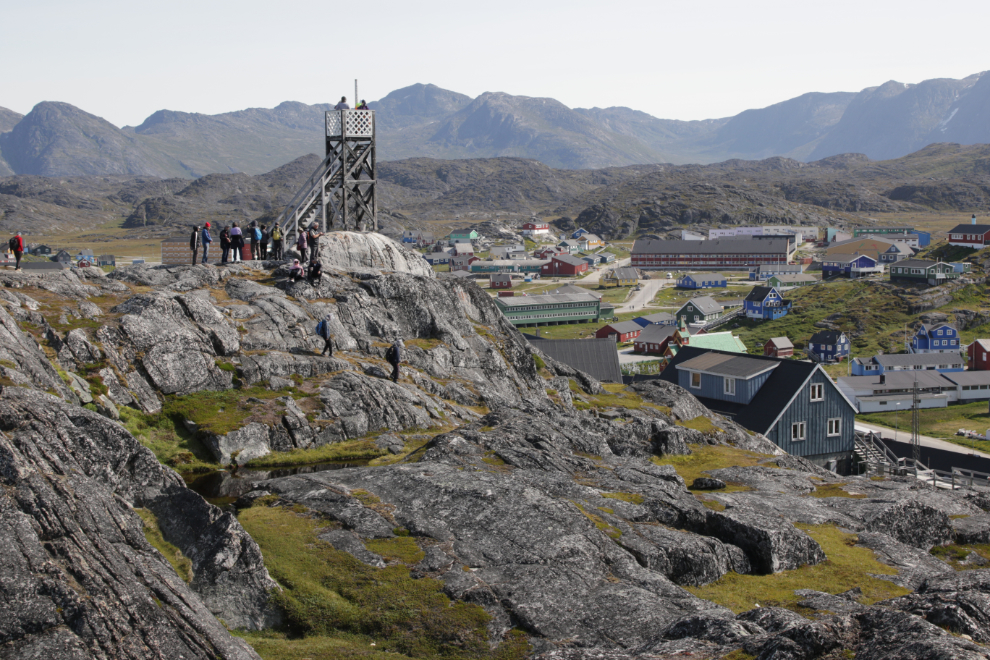 A viewing platform high above Paamiut, Greenland.