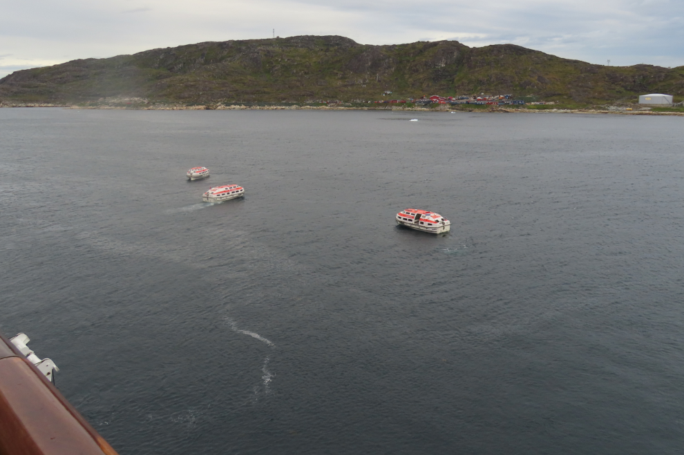 Cruise ship tenders ready to shuttle us to shore at Qaqortoq, Greenland.