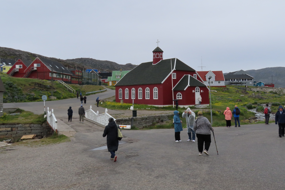 The Lutheran Freslers Kirke (Church of Our Saviour), built in 1832, at Qaqortoq, Greenland.