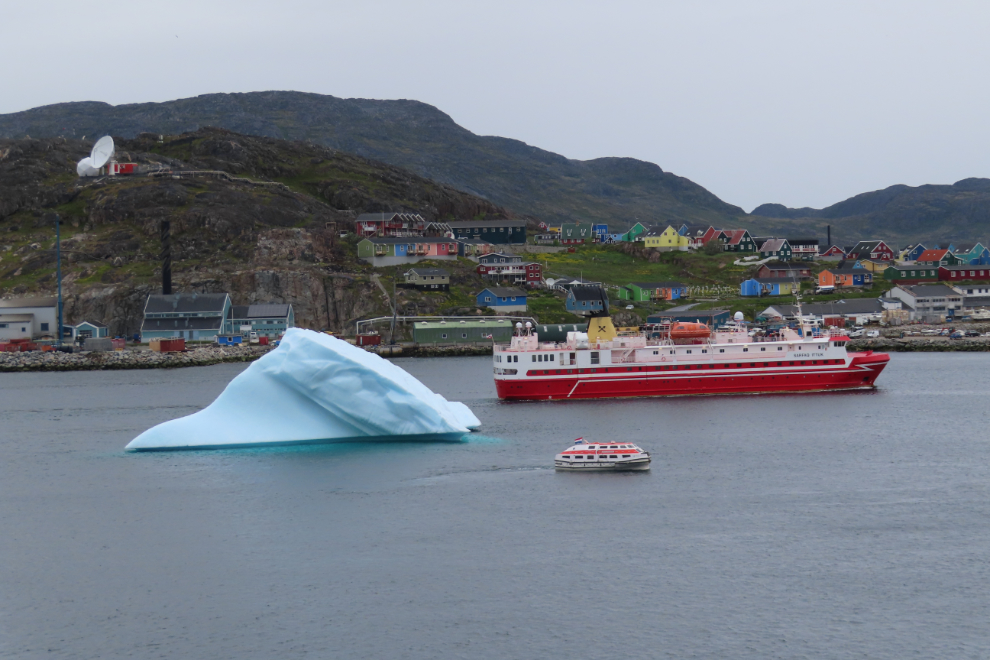 Arctic Umiak Line's ferry Sarfak Ittuk arrives at Qaqortoq, Greenland.