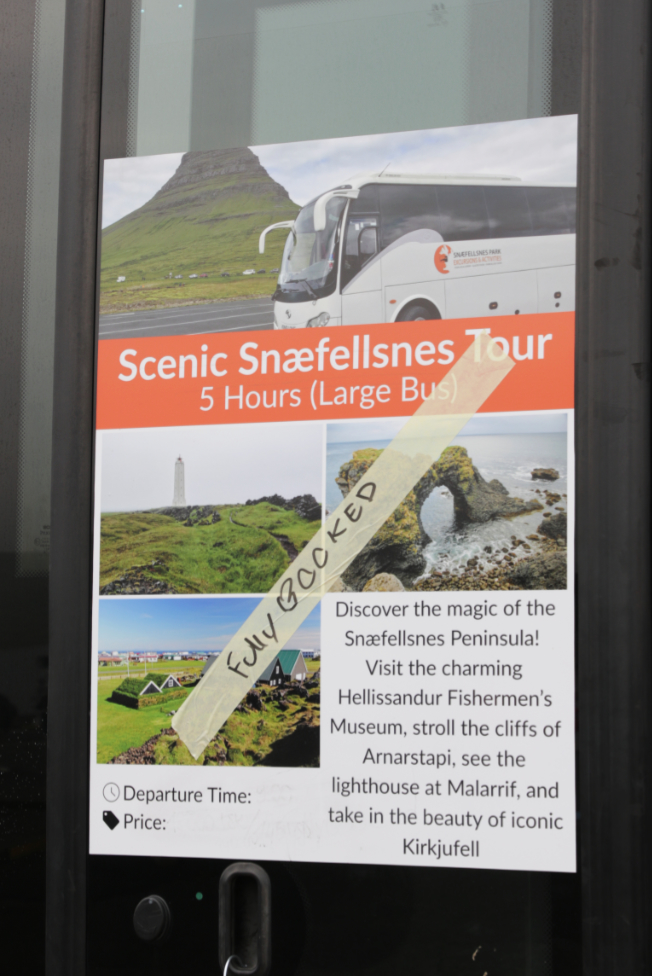 Tour poster at Grundarfjordur, Iceland - Fully Booked.