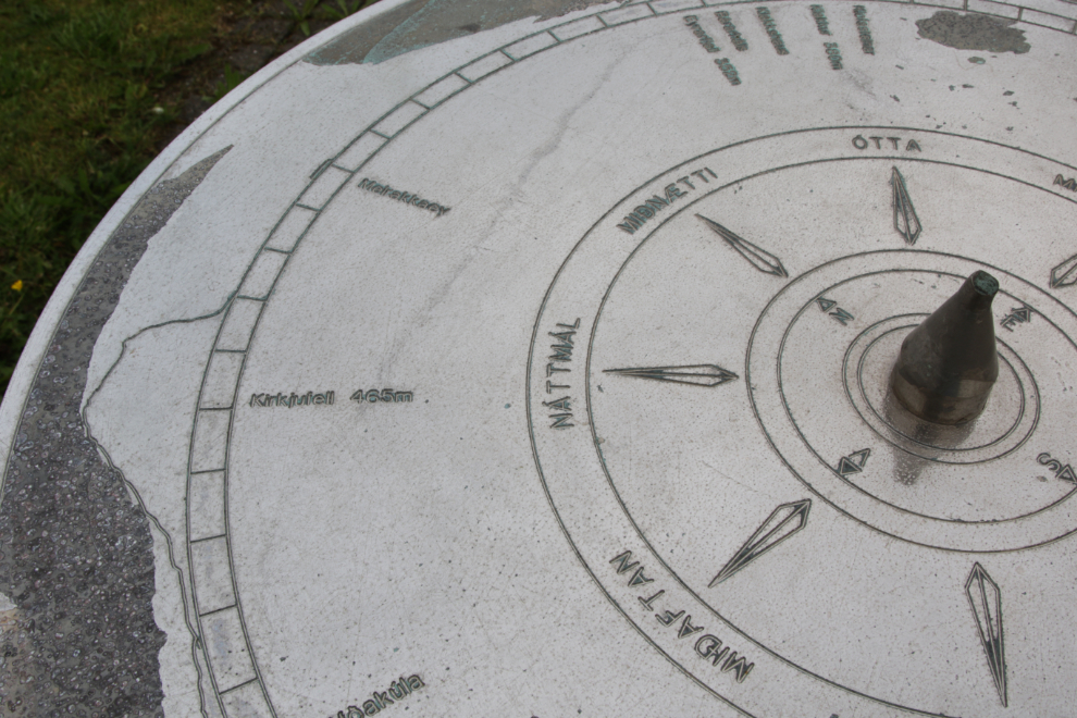 A mountain identifier in a little park in Grundarfjordur, Iceland.