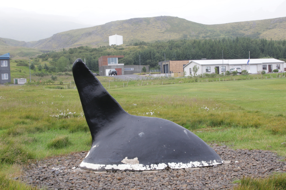 An orca-fin sculpture in a little park in Grundarfjordur, Iceland.
