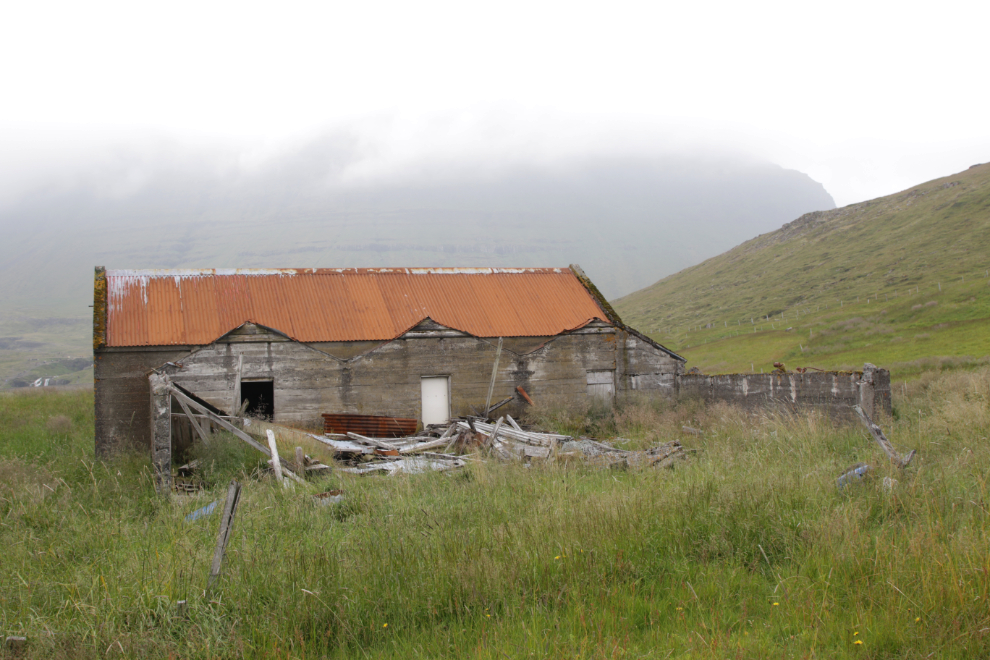 A concrete barn below Kirkjufell at Grundarfjordur, Iceland.