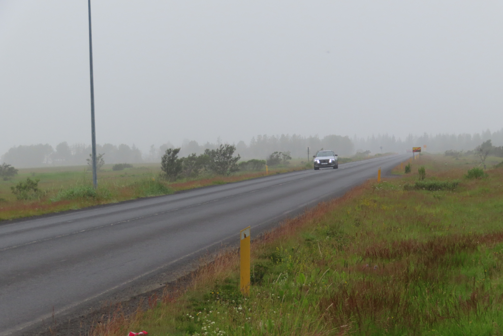 Iceland Route 1 at Hvolsvollur, on a foggy morning.