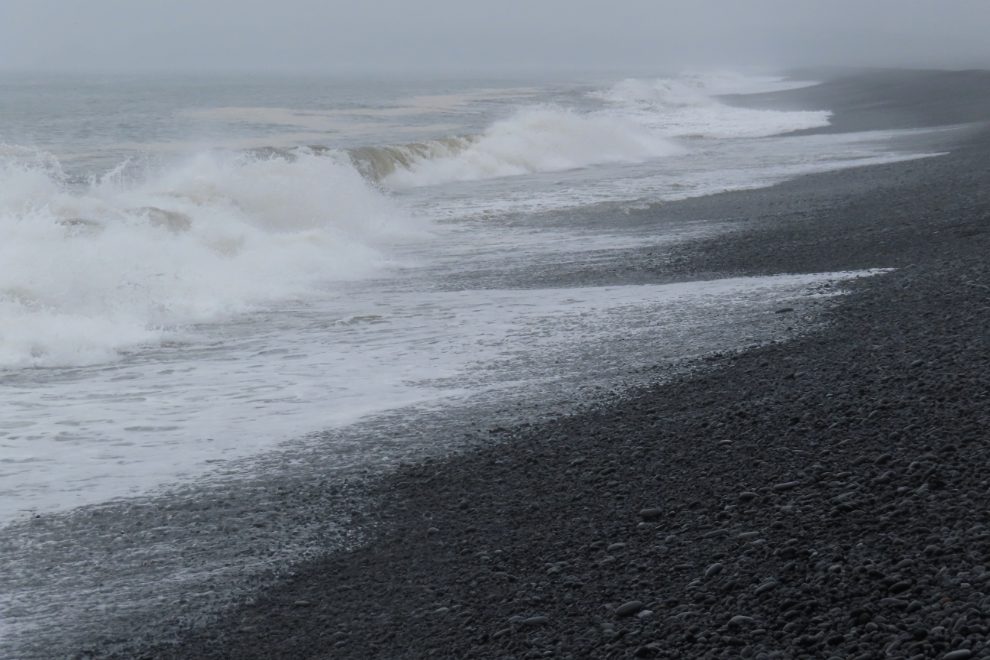 Heavy surf polishing the stones at Reynisfjara, Iceland.