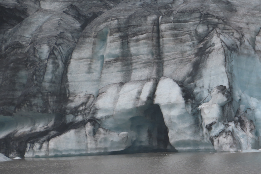 An ice cave in the face of the glacier Solheimajokull on Iceland's South Coast.