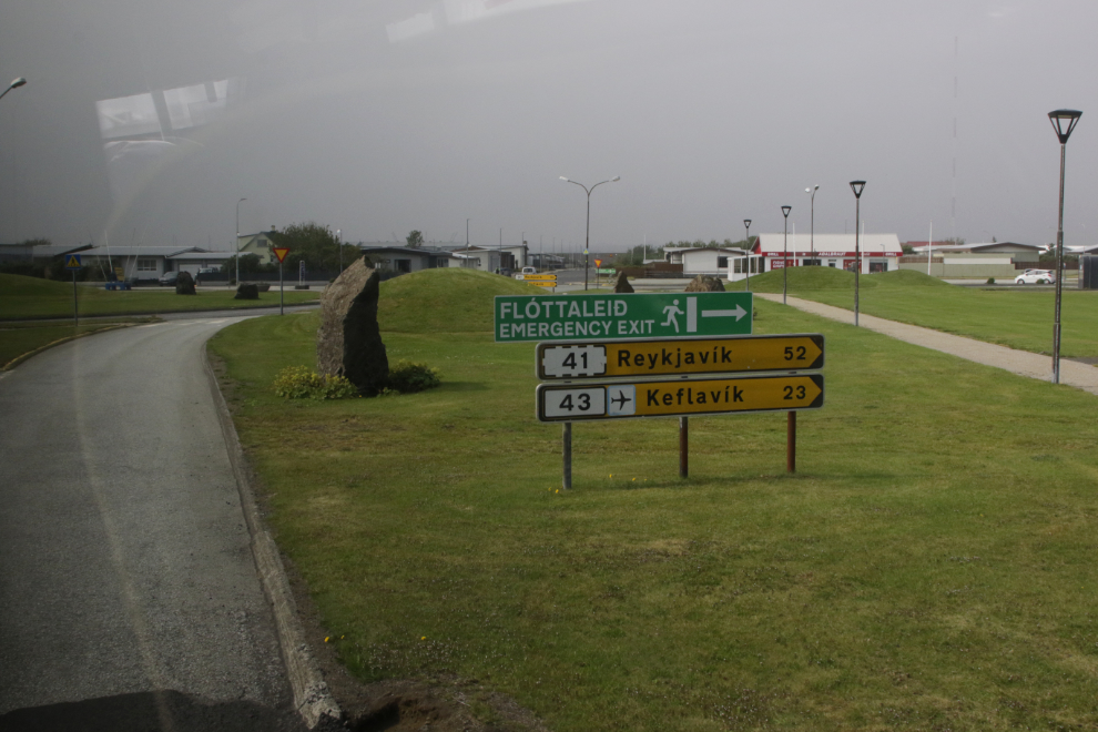 An emergency exit sign at Grindavik, Iceland.