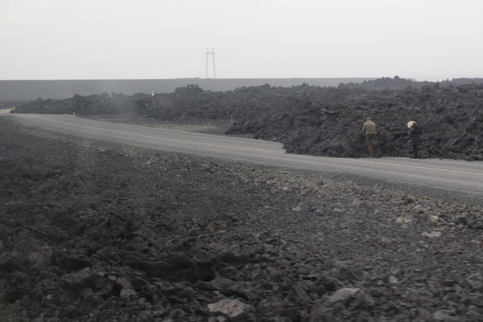 Lava blocking the former road to the Blue Lagoon in Iceland. 