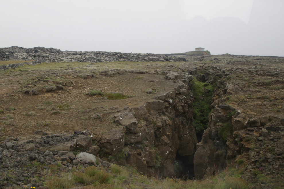 A large fissure that opened up across Iceland Route 425, the Nesvegur, in 2010.