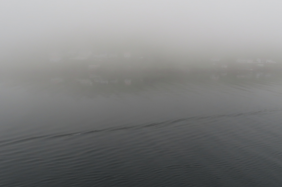 Arriving at Runavik, Faroe Islands, in heavy fog.