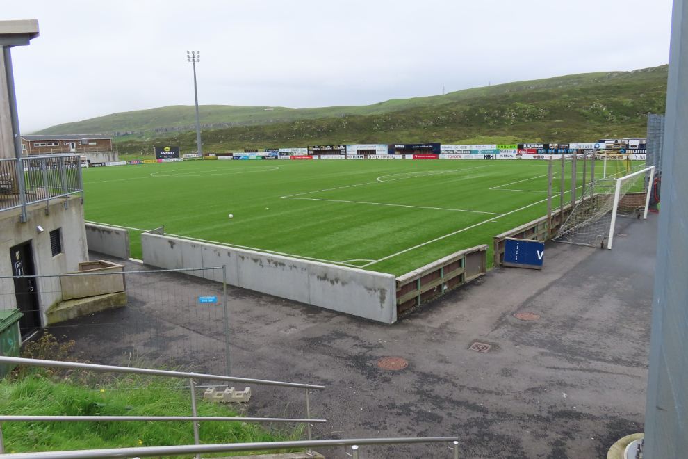 The football stadium at Runavik, Faroe Islands.