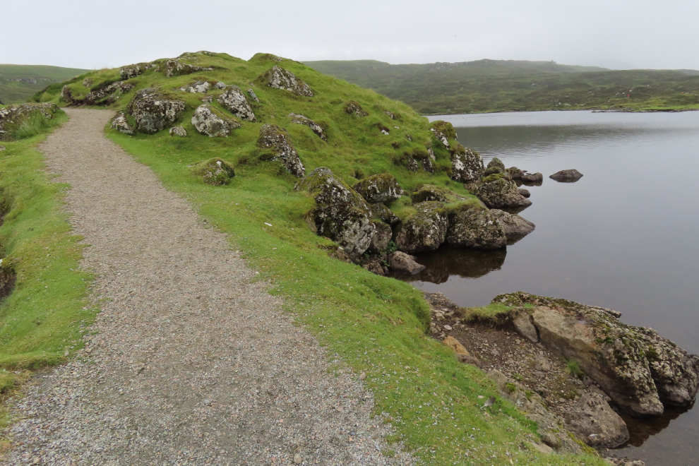 The main walking path around the lake Toftavatn at Runavik, Faroe Islands.