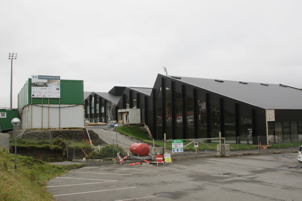 A very large community centre is nearing completion beside the football stadium at Runavik, Faroe Islands.