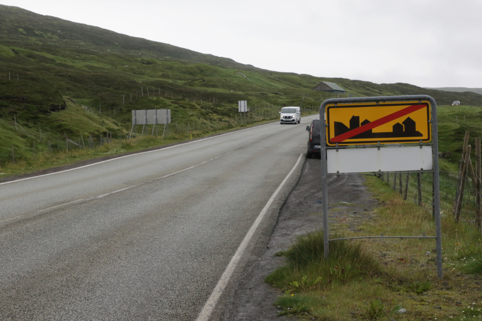 This road sign means you've reached the end of town at Runavik, Faroe Islands.