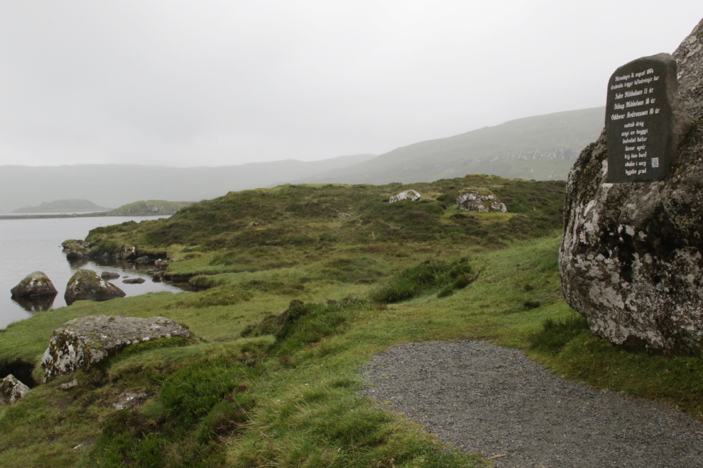 A memorial to 3 boys drowned in 1964 at the lake Toftavatn at Runavik, Faroe Islands.