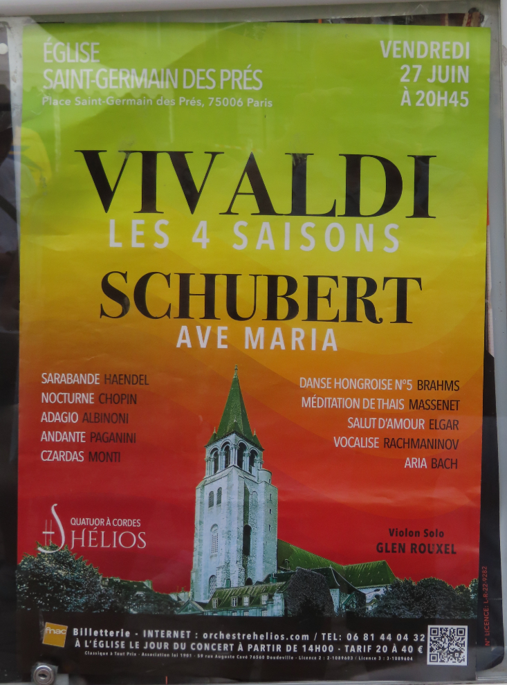 Poster for a concert at the Church of Saint-Germain-des-Pres in Paris.