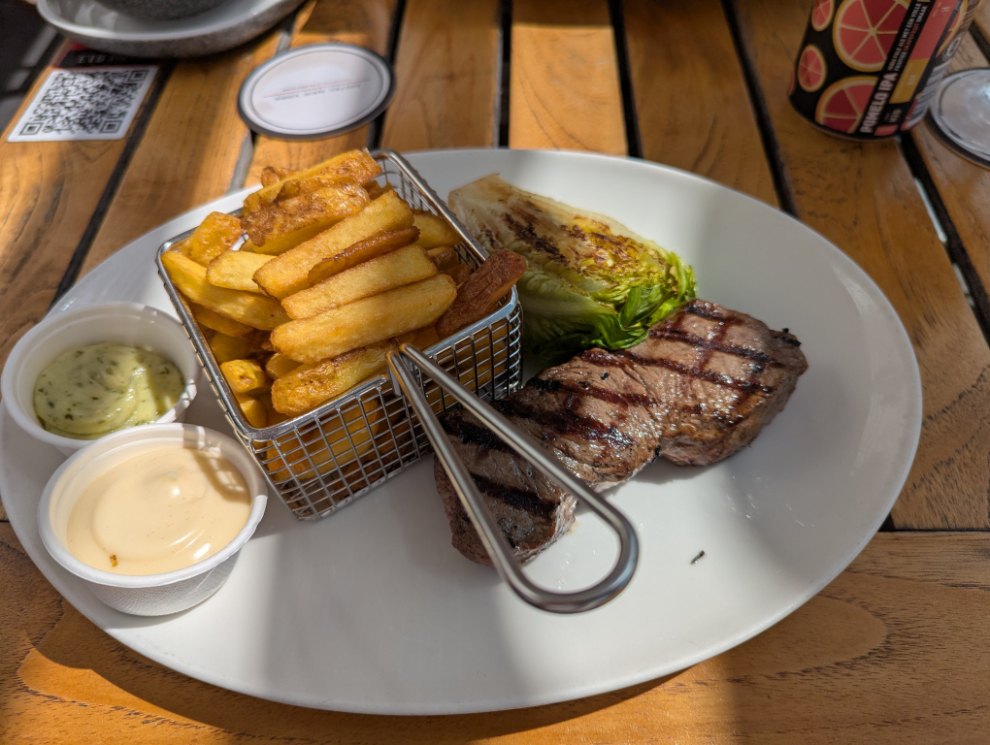 Steak frite in the restaurant at the Hotel New York in Rotterdam.