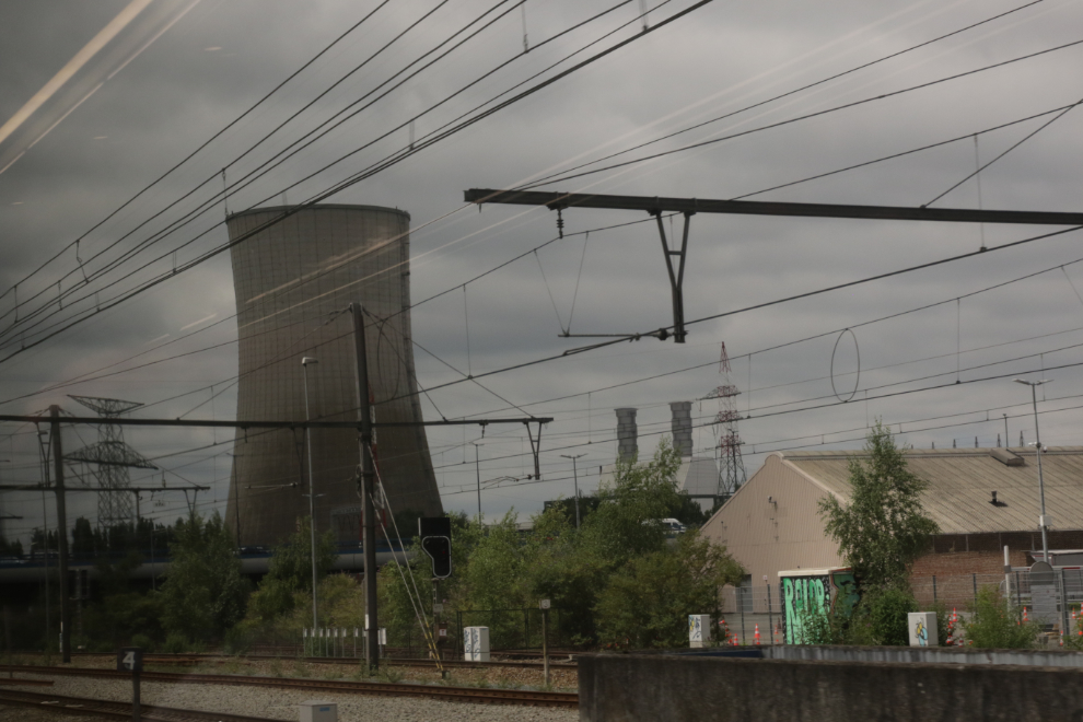 A nuclear power plant seen from a Eurostar train running between Paris and Rotterdam.