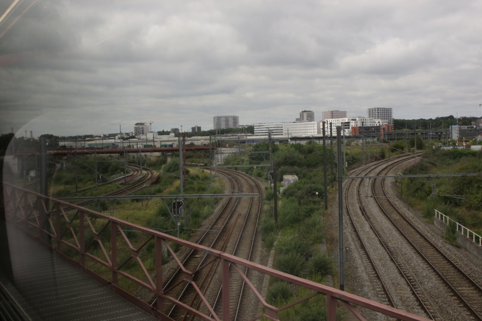 Brussels, Belgium, seen from a Eurostar train running between Paris and Rotterdam.