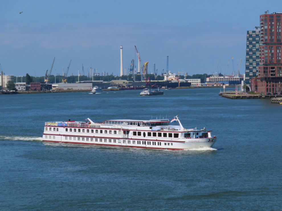 The 91.2-meter river boat Normandie on the Maas at Rotterdam.