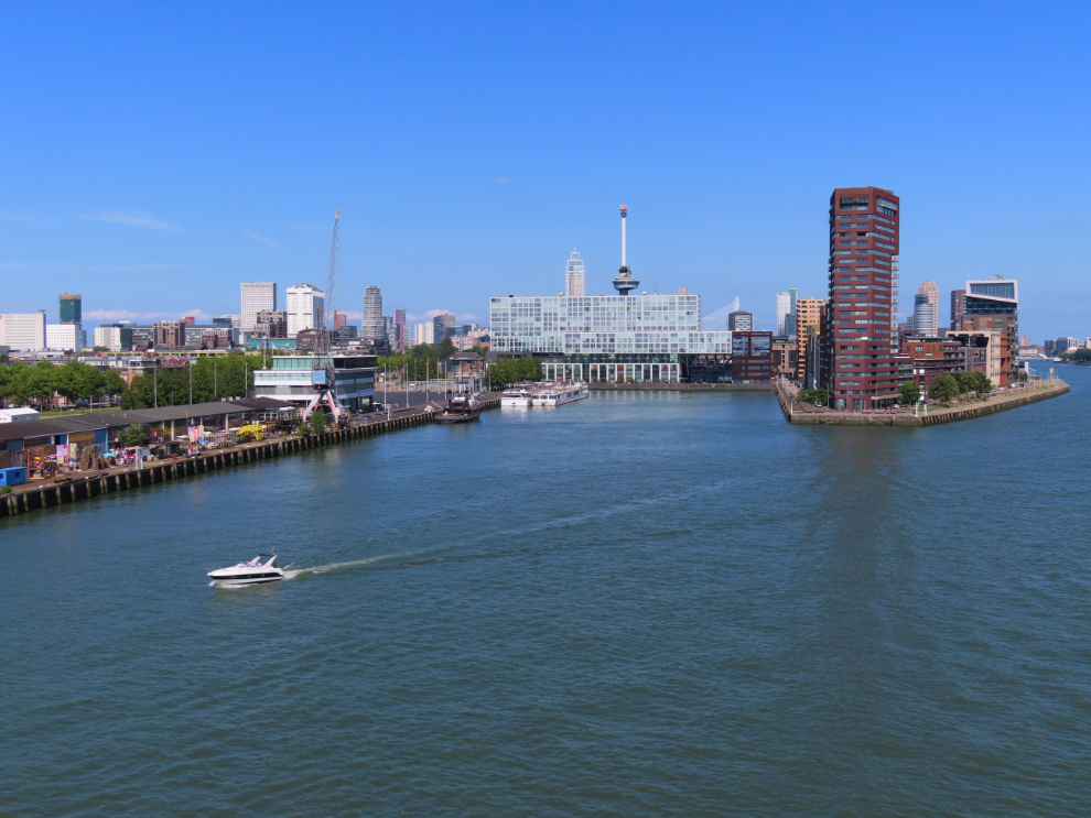 The Rotterdam harbour is huge and complex - at the end of this arm, two river boats were docked.