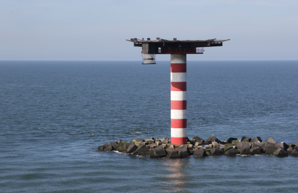 The lighthouse at Hook of Holland, at the mouth of the Maas below Rotterdam.