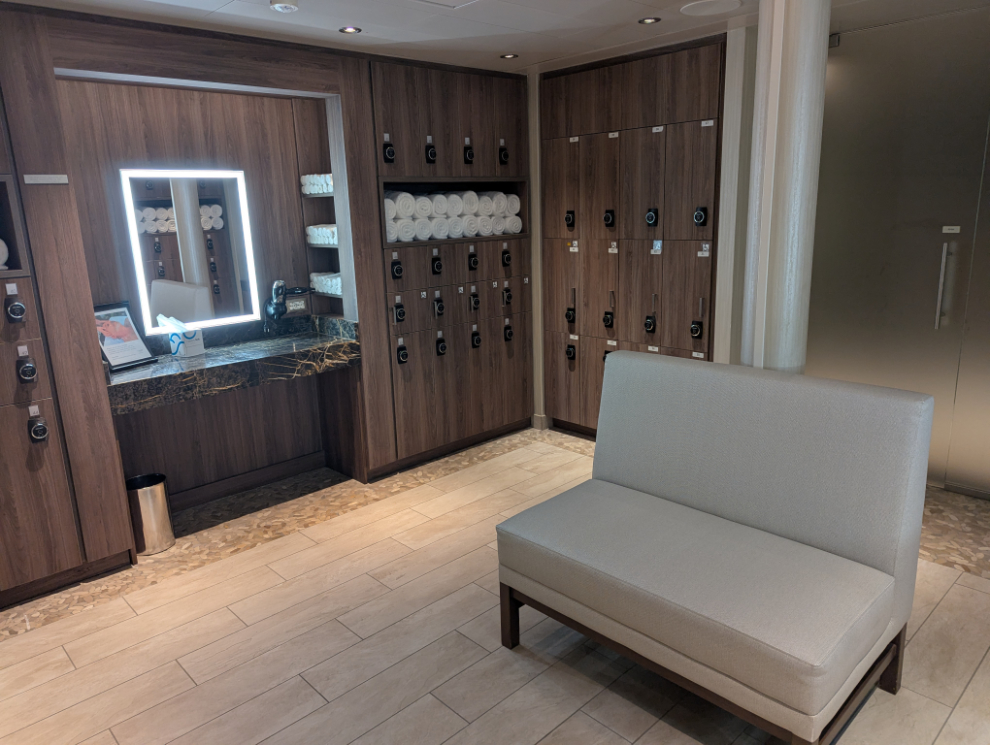 The men's changing room in the spa on the Holland America cruise ship Nieuw Statendam.