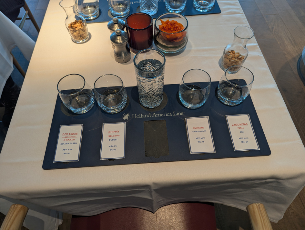 A beer-tasting presentation on the Holland America cruise ship Nieuw Statendam.