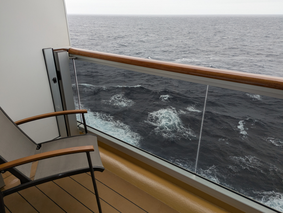 Getting chilly on our verandah on the Holland America cruise ship Nieuw Statendam as we approached Norway.