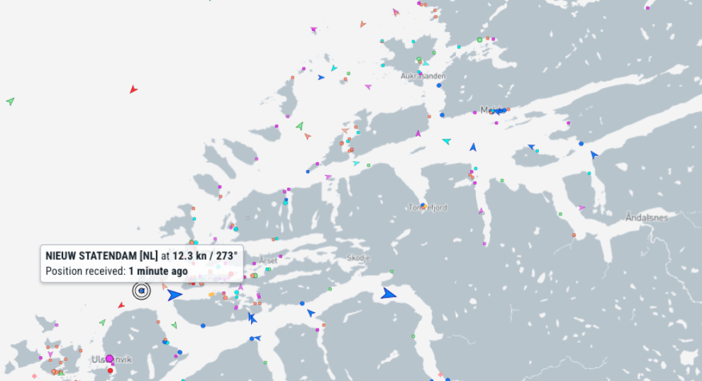 Map of the coast around Aldalsnes, Norway.