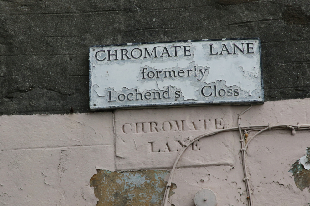 Signs marking Chromate Lane  at Lerwick, Shetland.