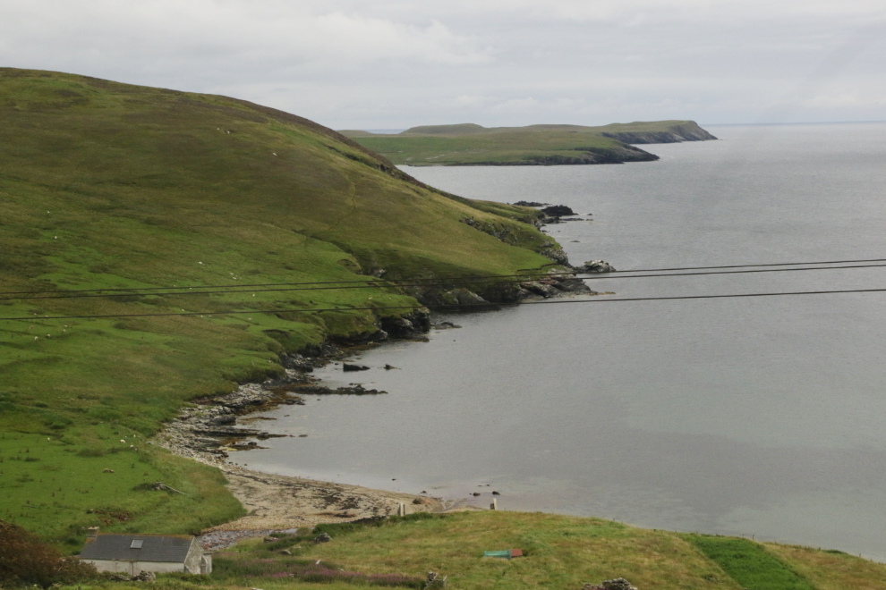 A coastal scene on a road trip in southern Shetland.