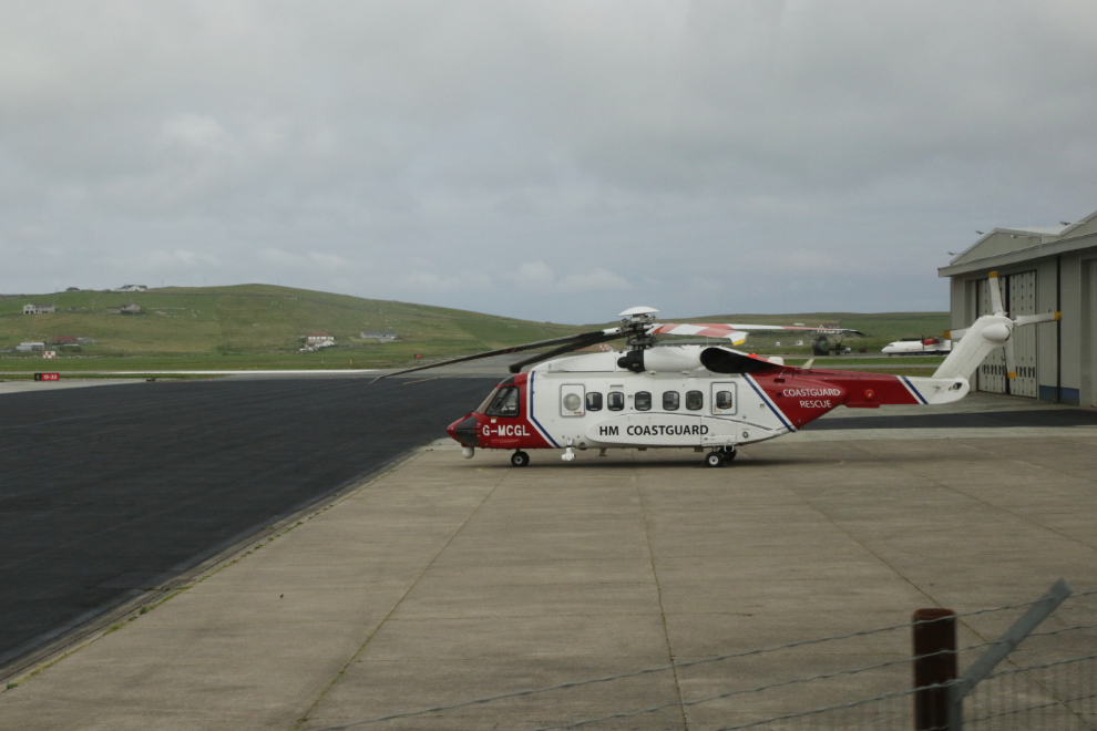 His Majesty's Coastguard operates G-MCGL, a Sikorsky S-92A Helibus, at Sumburgh Airport, Shetland.