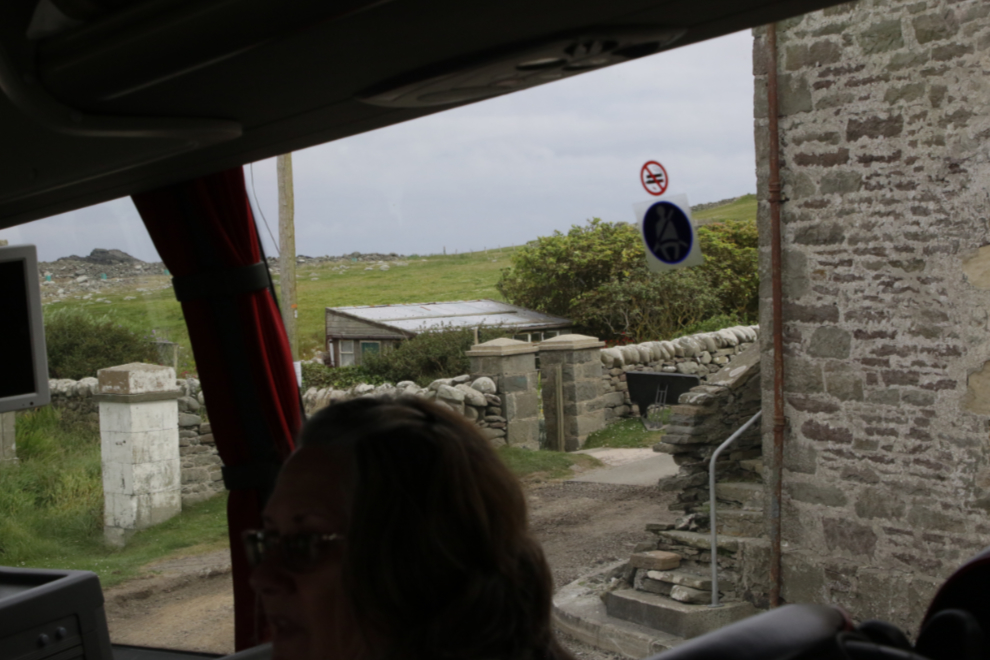 A very tight corner for a motorcoach at the south end of Shetland.