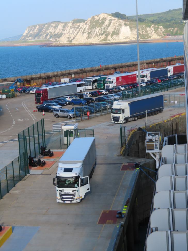The parking lot below our cruise ship at Admiralty Pier, Dover, England.