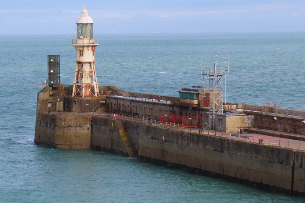 The historic steel Admiralty Pier Lighthouse at Dover, England.