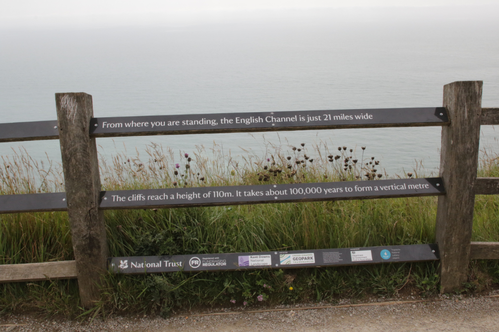 A fence along the white cliffs of Dover, England.