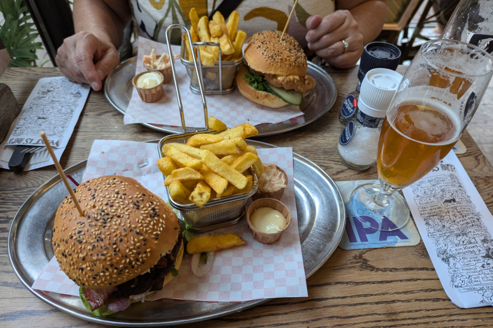 Beers and burgers at De Brabantse Aap bar/cafe in Amsterdam.