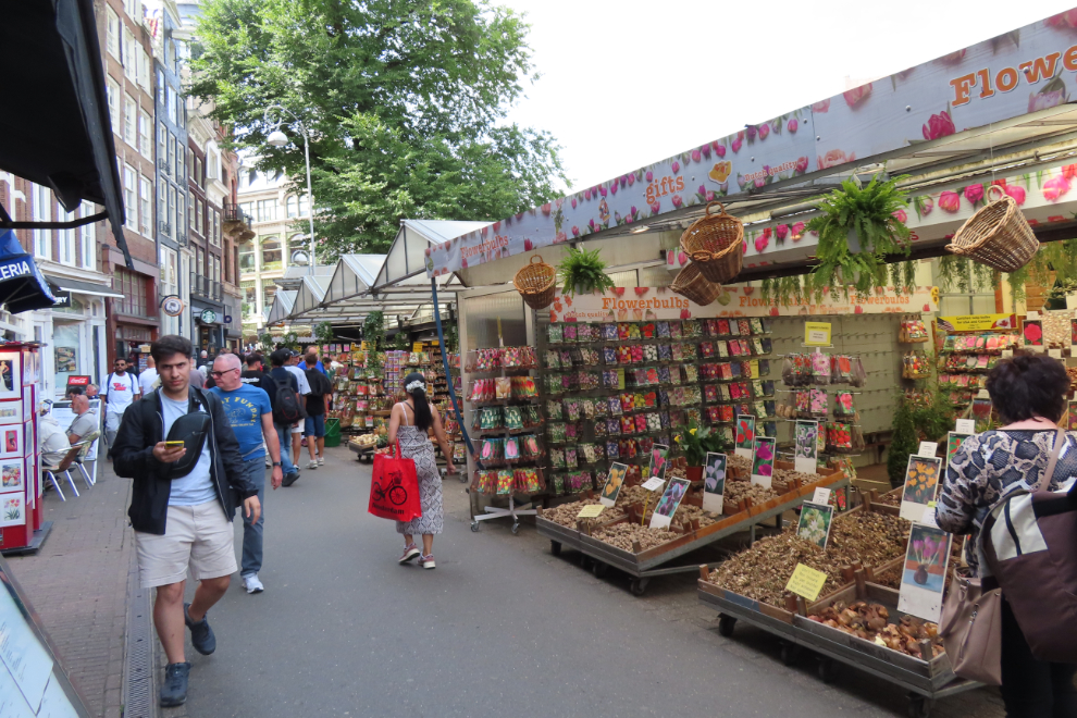 A huge flower market in Amsterdam.