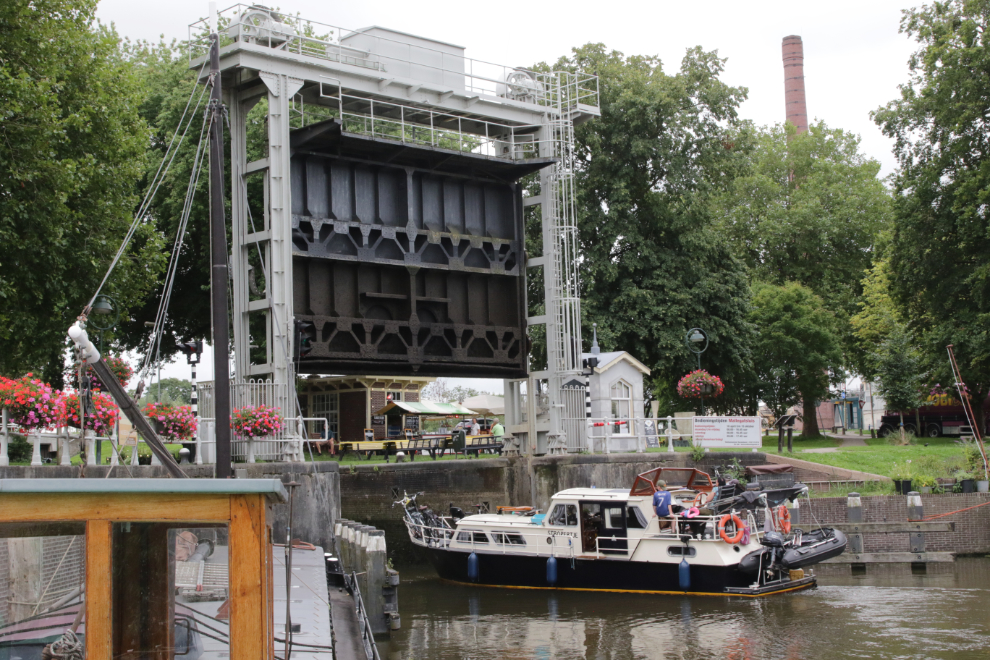 Going through the lock at the Museumhaven at Gouda, South Holland, the Netherlands. 