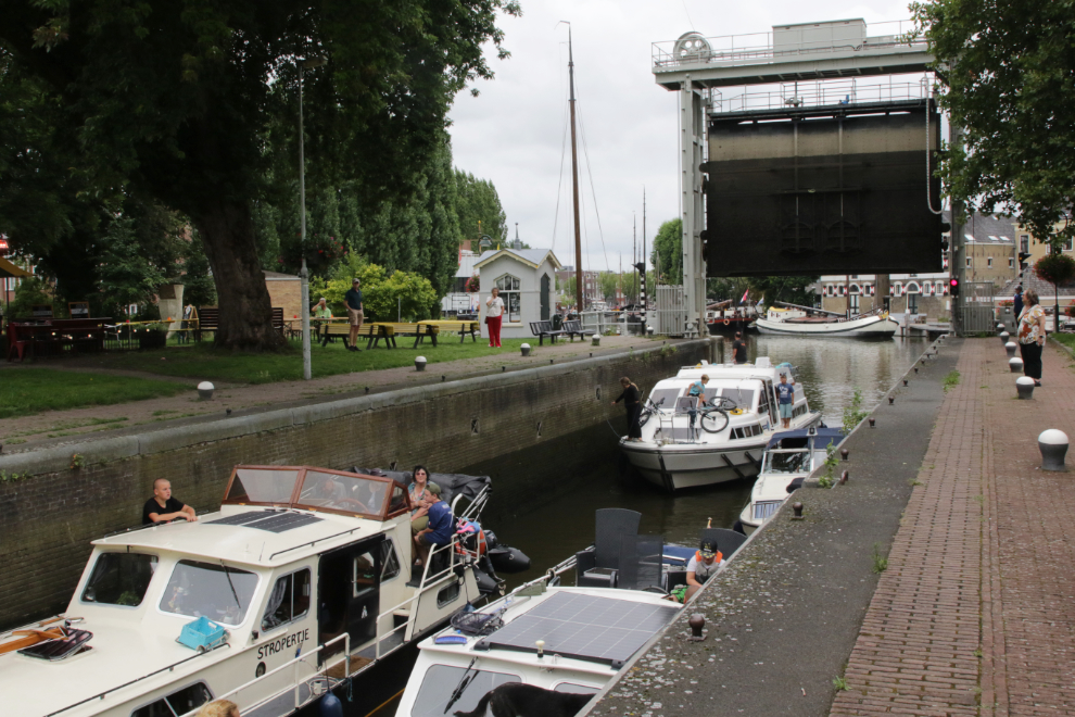 Going through the lock at the Museumhaven at Gouda, South Holland, the Netherlands. 