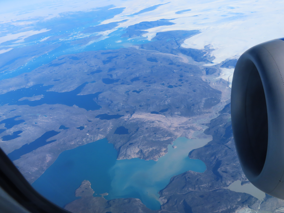 The edge of the Greenland ice cap north of Ilulissat, from 36,000 feet.