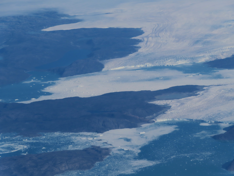 The edge of the Greenland ice cap north of Ilulissat, from 36,000 feet.