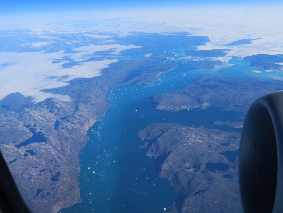 The edge of the Greenland ice cap north of Ilulissat, from 36,000 feet.