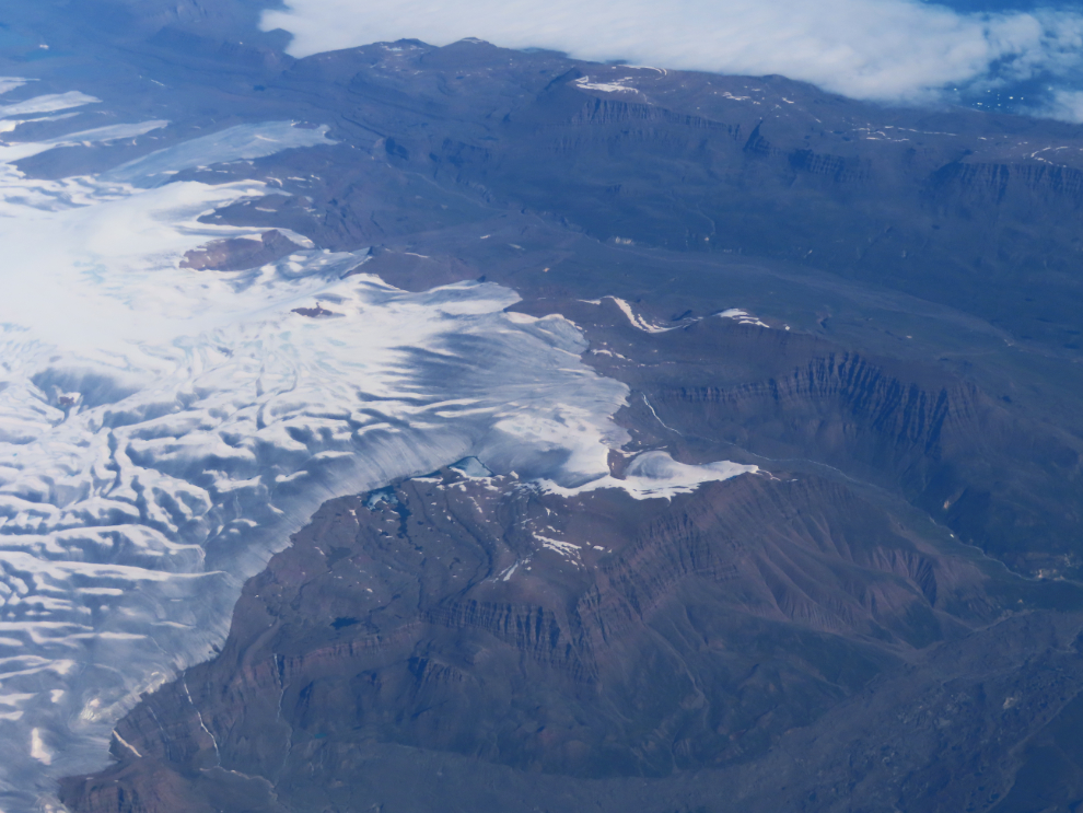 Glaciers on Disko Island, Greenland, from 36,000 feet.
