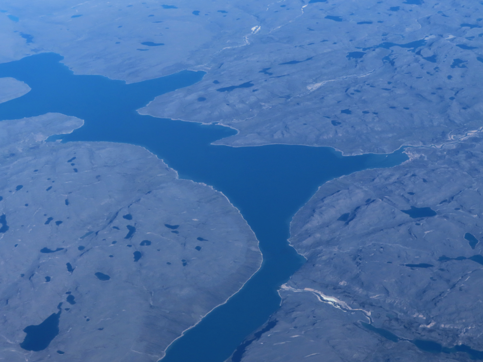 A lake on western Baffin Island in the Canadian Arctic, from 36,000 feet.