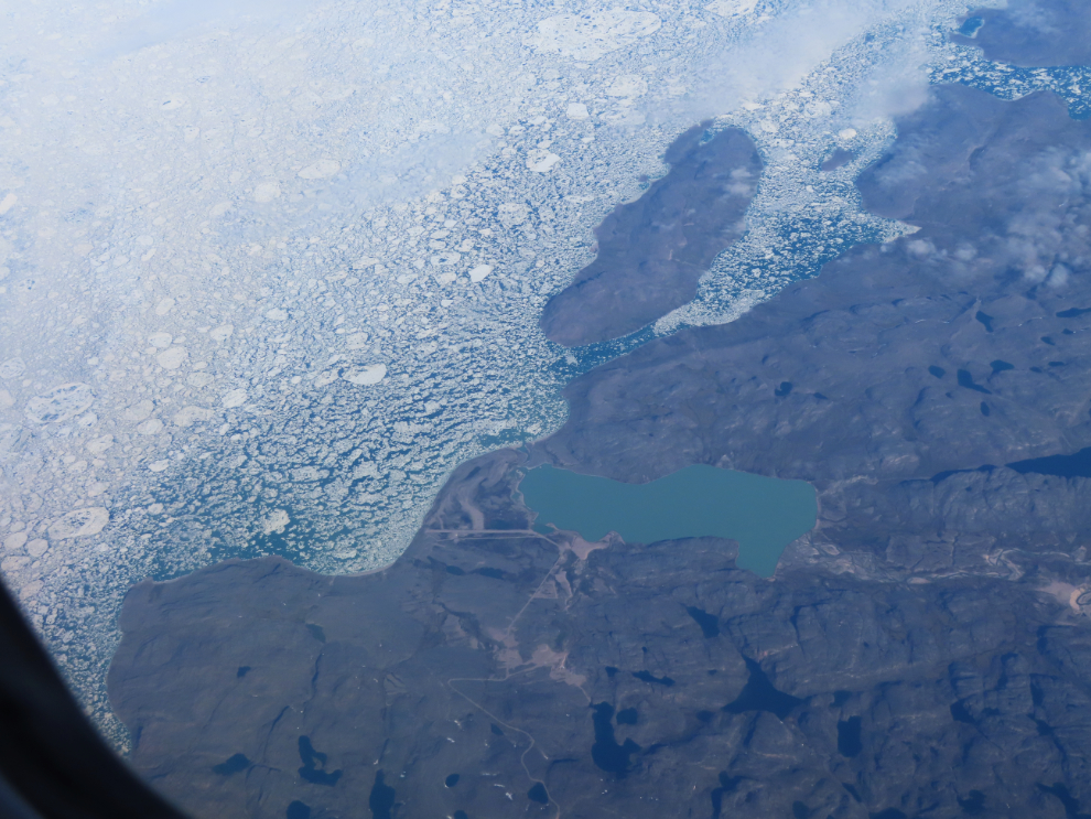 An unknown airstrip in the eastern Canadian Arctic, from 36,000 feet.