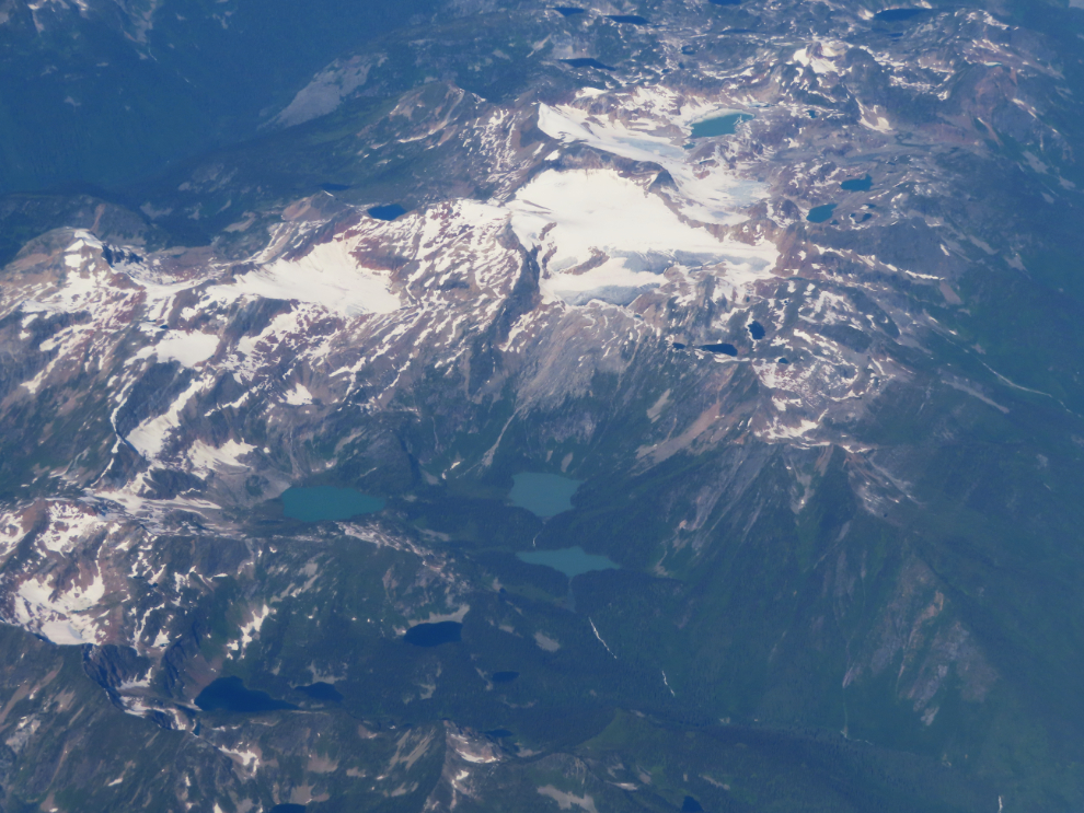 An area of high alpine lakes in the Northern Rockies from 36,000 feet.